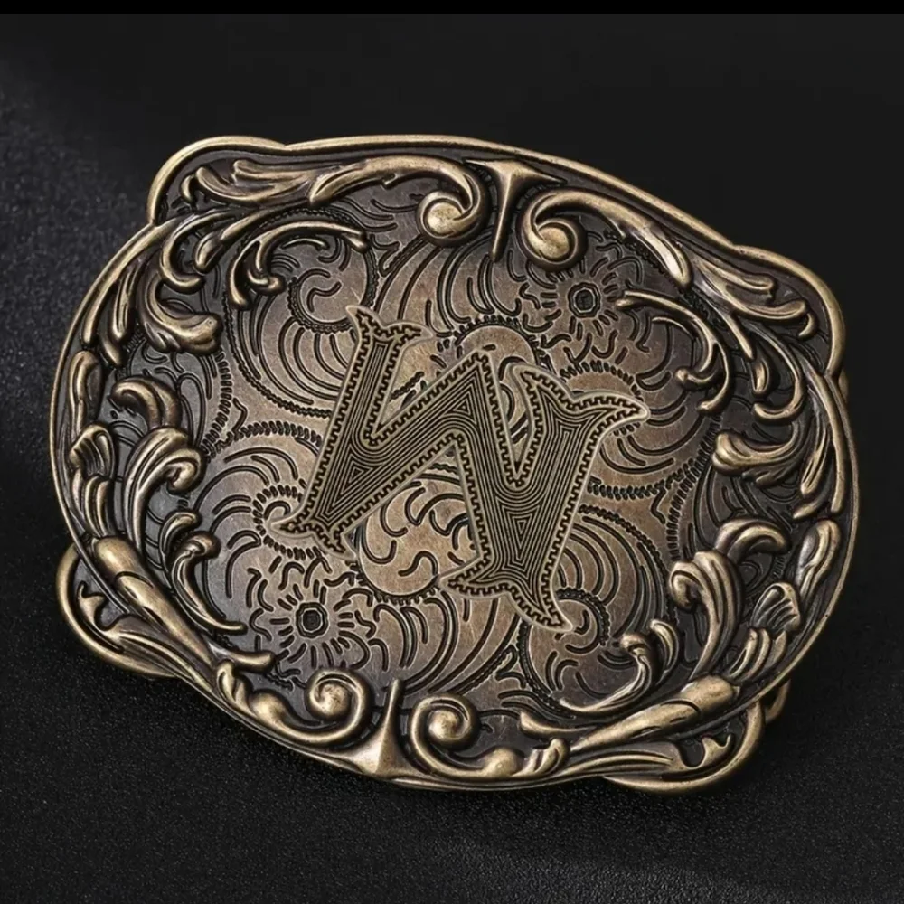 Western Initial “W” Belt Buckle – Monogram Floral Scroll – Cowboy Cowgirl